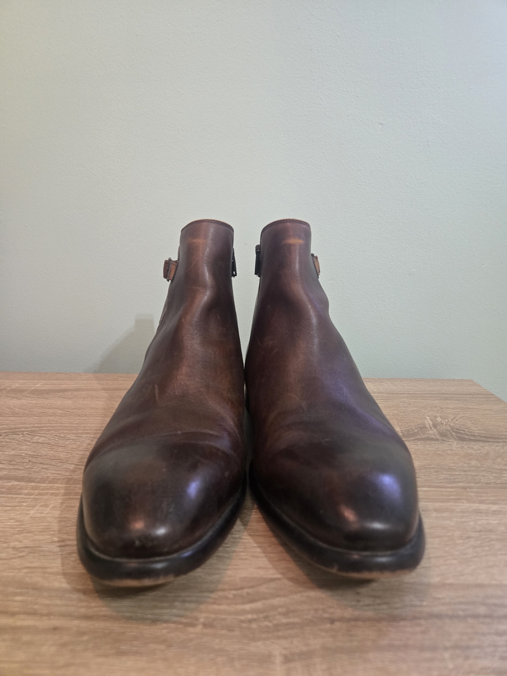 Men's Handmade Brown Leather Ankle Boots with Side Zip and Buckle Strap - Picture 4 of 6